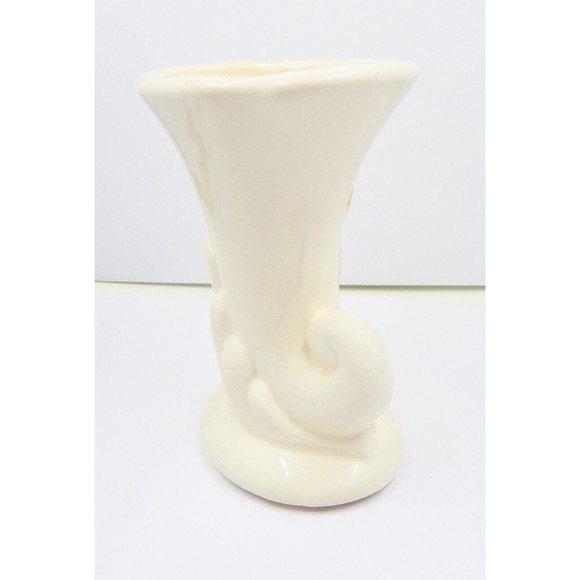 Cornucopia Vase Yellow Rose Gold Trimmed Ceramic USA - Picture 9 of 11